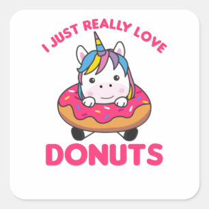 Einhorn-Lieben Donuts Einhorn sind rosa Quadratischer Aufkleber