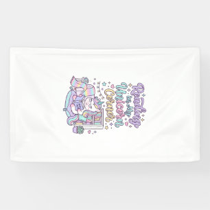 Einhorn liest in meiner Einhorn-Ecke Süße Pastell- Banner
