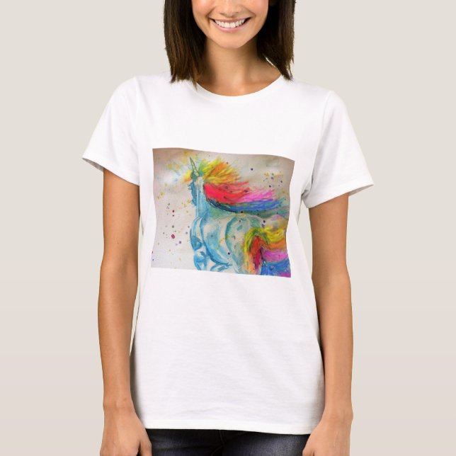Einhorn Lila Watercolor Kunst Womens T Shirt (Vorderseite)