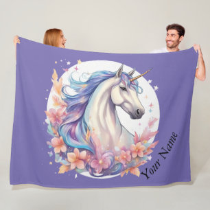 Einhorn, lila weiß, wasserfarben pastell fleecedecke