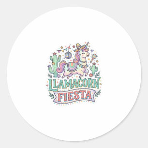 Einhorn Llamacorn Fiesta Premium Vektor POD Kunstw Runder Aufkleber