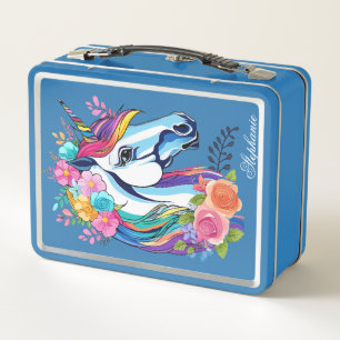 Einhorn-Lunchbox mit individuellem Namen, Metall,  Metall Brotdose
