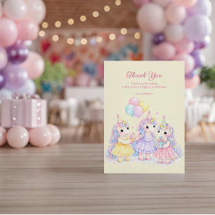 Einhorn-Mädchen-Geburtstag im Pastell-Wasserfarben Dankeskarte
