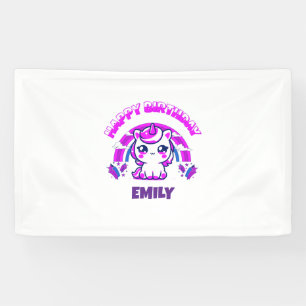 Einhorn Mädchen Geburtstagsfeier Banner   Editierb