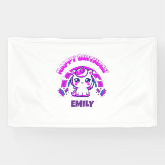 Einhorn Mädchen Geburtstagsfeier Banner | Editierb