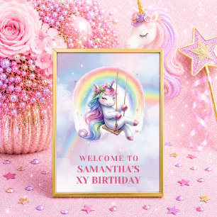 Einhorn-Mädchen-Geburtstagsschild Lila Willkommens Poster