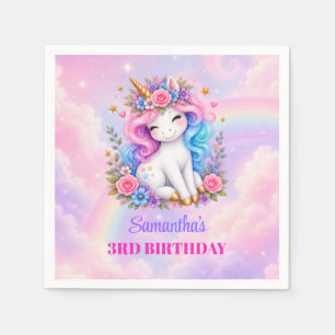 Einhorn-Mädchen-Geburtstagsservietten in Rosa und  Serviette