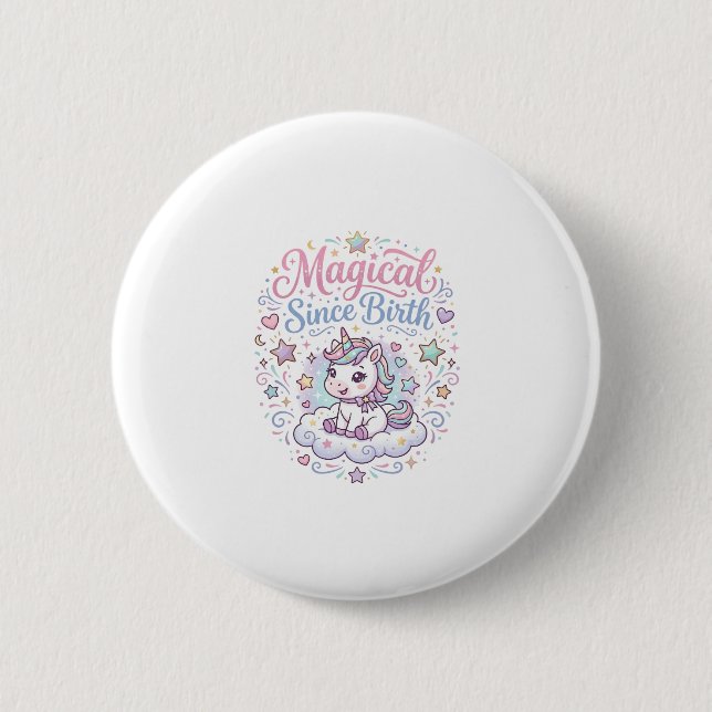 Einhorn Magisch Seit Geburt Druckfertige POD Kunst Button (Vorderseite)