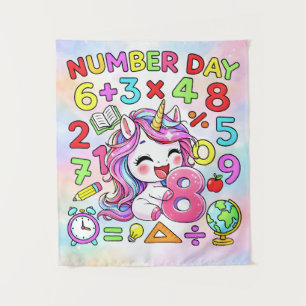 Einhorn-Mathe-Zahlen-Design für den Zahlentag Wandteppich