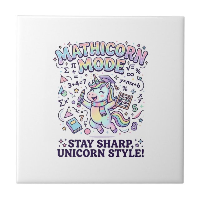 Einhorn Mathicorn Modus Charmant Weißer Hintergrun Fliese (Vorderseite)