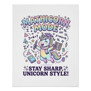 Einhorn Mathicorn Modus Charmantes Weißes Hintergr Poster