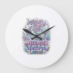 Einhorn Meerjungfrau Einhorn Lagune Grafikdesign Z Große Wanduhr