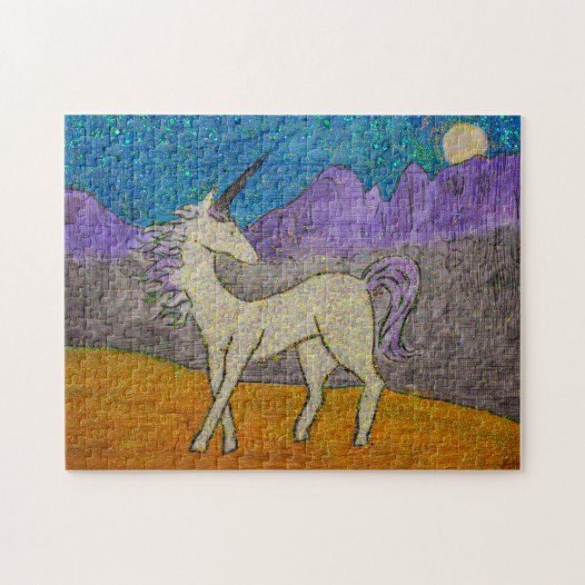 Einhorn mit Blick auf den Mond Puzzle (Horizontal)