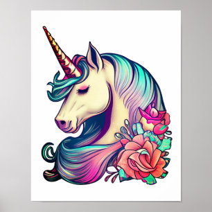 Einhorn mit Blume Vector Art Poster