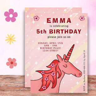Einhorn mit Blumen Mädchen-Geburtstagsfeier Einladung