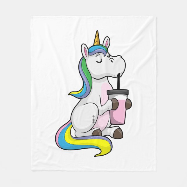Einhorn mit Bubble Tee Fleecedecke (Vorderseite)
