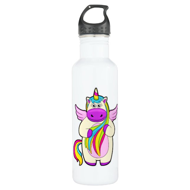 Einhorn mit bunten Haaren Edelstahlflasche (Vorderseite)