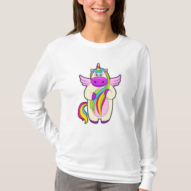 Einhorn mit bunten Haaren T-Shirt (Vorderseite)