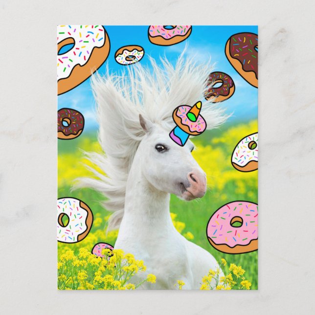Einhorn mit Donuts Einladungspostkarte (Vorderseite)