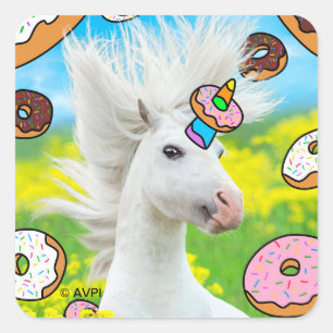 Einhorn mit Donuts Quadratischer Aufkleber