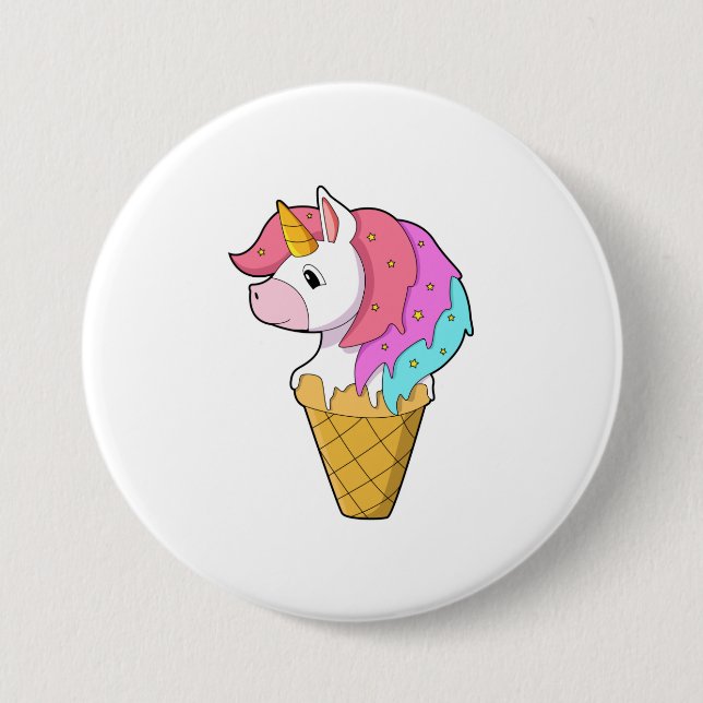 Einhorn mit Eiscreme Button (Vorderseite)