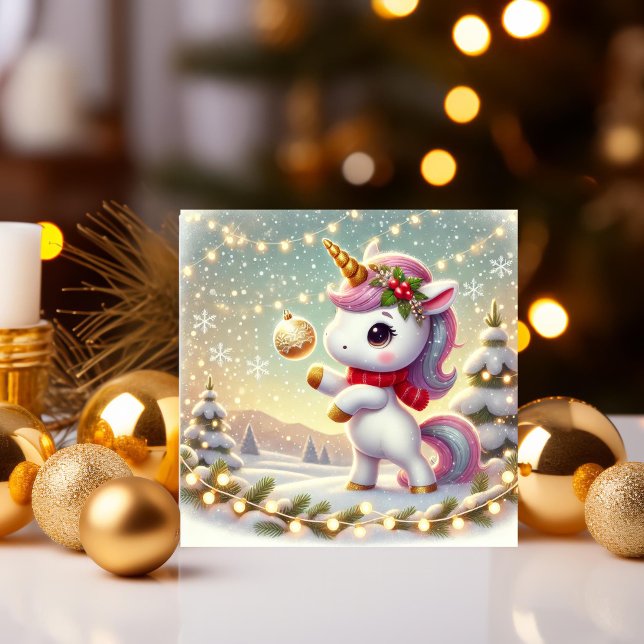 Einhorn mit feiner Weihnachtsbaumblende Feiertagskarte (Von Creator hochgeladen)