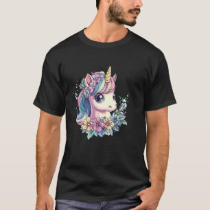 Einhorn mit floraler Krone Pastell Magie T-Shirt