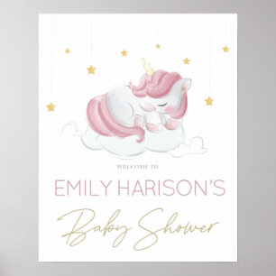 Einhorn mit Goldsternen Baby Shower Schild Rosa