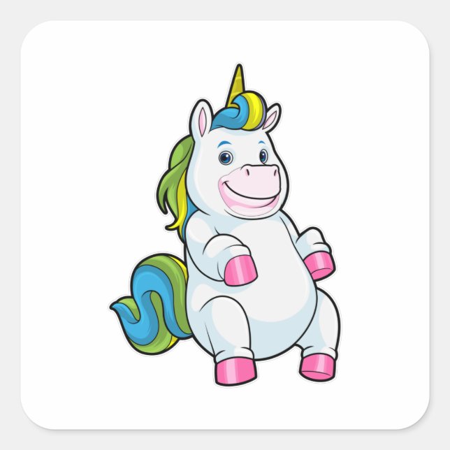 Einhorn mit großem Bauch Quadratischer Aufkleber (Vorderseite)