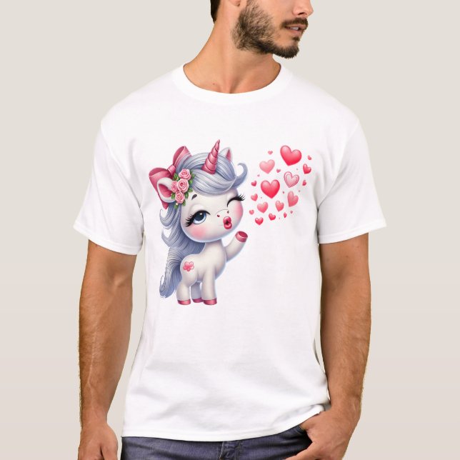 Einhorn mit Herzen – Kawaii Love Einhorn T-Shirt (Vorderseite)