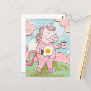 Einhorn mit Kaffee und Ei Postkarte