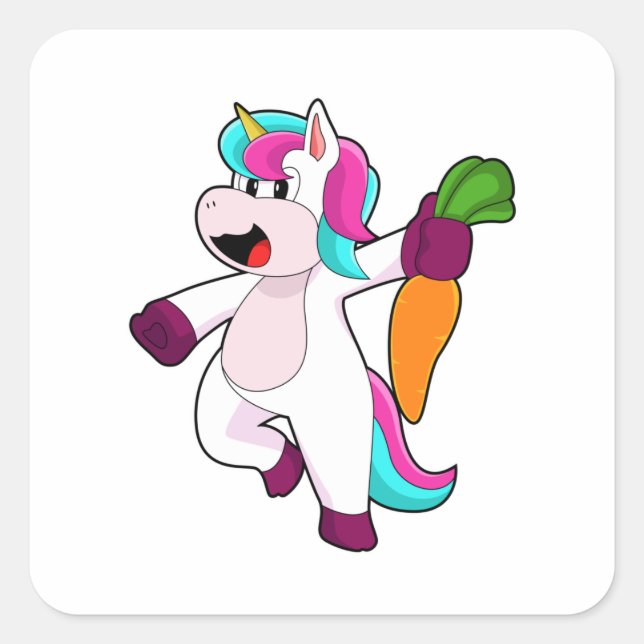 Einhorn mit Karrot Quadratischer Aufkleber (Vorderseite)