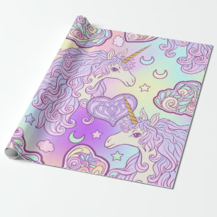 Einhorn mit mehrfarbiger Mähne, Schmetterlingsrege Geschenkpapier
