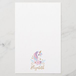 Einhorn mit Monogramm Rosa Blau Gold, Mädchenhaft Briefpapier
