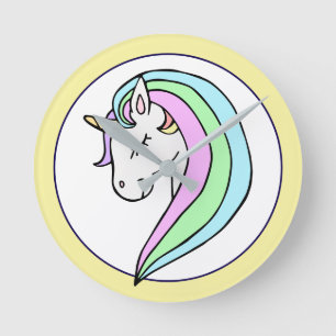 Einhorn mit Pastell-Regenbogen Runde Wanduhr