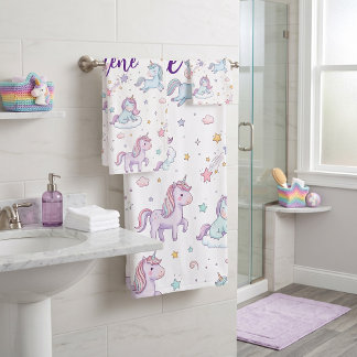 Einhorn mit personalisiertem Namen  Badhandtuch Set
