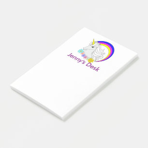 Einhorn mit Regenbogen-Blumen-Magie-Fantasy-Kunst Post-it Klebezettel