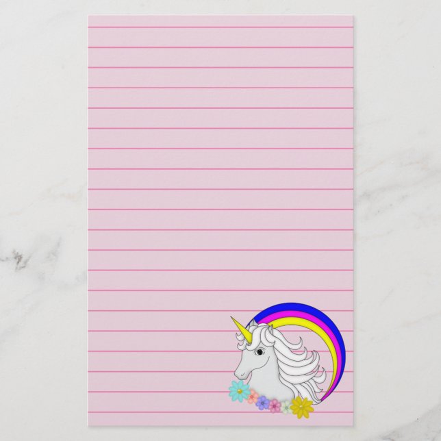 Einhorn mit Regenbogen, Blumen und mystischer Fant Briefpapier (Vorderseite)