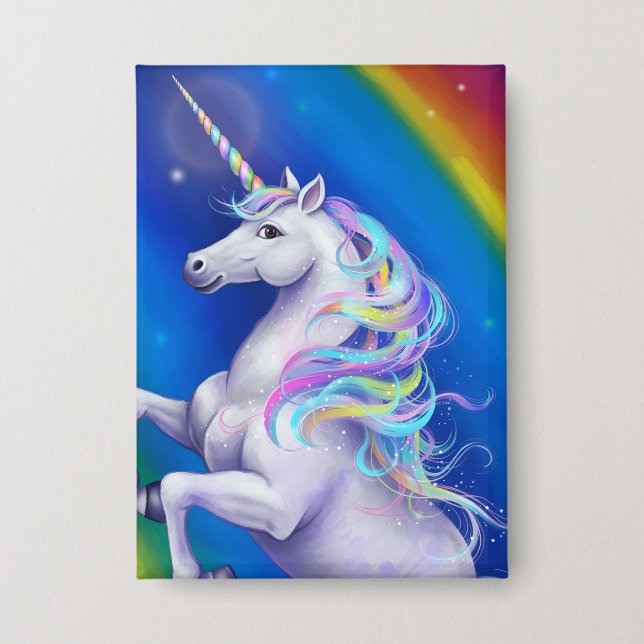 Einhorn mit Regenbogen Button (Vorderseite)
