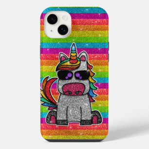 Einhorn mit Regenbogen Glitter Funkelndes Gold Gla iPhone 14 Plus Hülle