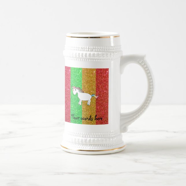 Einhorn mit Regenbogen-Glitzer-Streifen Bierglas (Rechts)