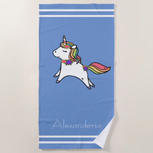 Einhorn mit Regenbogen, lila, rosa Blume, Kleinkin Strandtuch