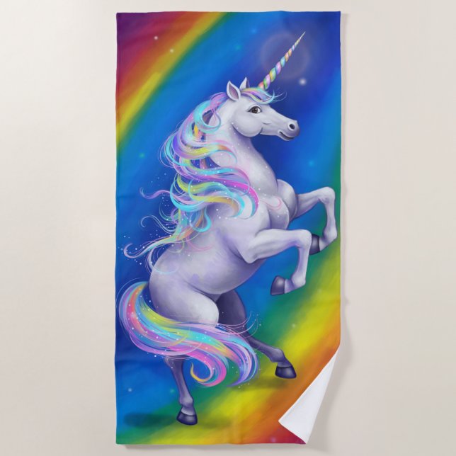 Einhorn mit Regenbogen Strandtuch (Vorderseite)
