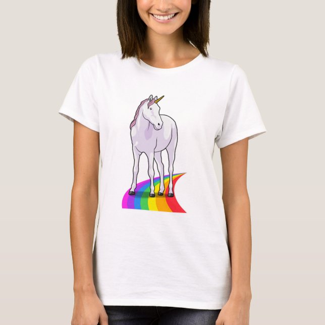 Einhorn mit Regenbogen T-Shirt (Vorderseite)