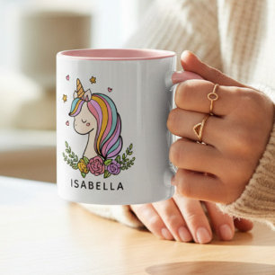 Einhorn mit Regenbogen und personalisiertem Namen Kaffeetasse