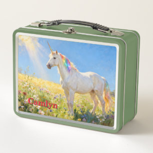 Einhorn mit Regenbogenmähne und -schwanz Metall Brotdose