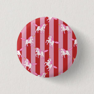 Einhorn mit rosa und roten Streifen Button