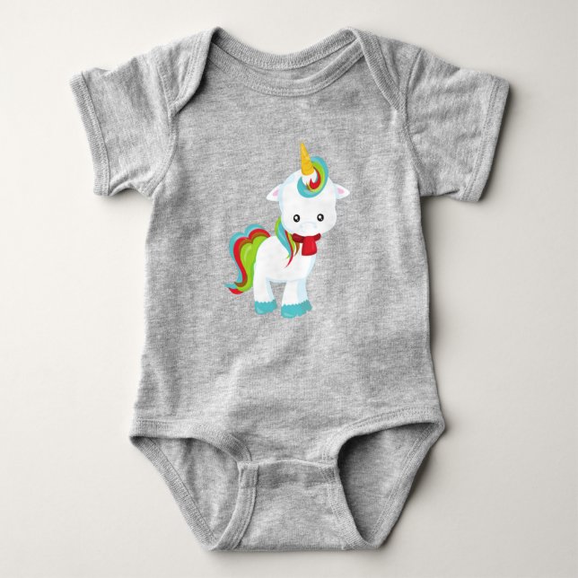 Einhorn mit Scarf, Kleines Einhorn, Niedliches Ein Baby Strampler (Vorderseite)