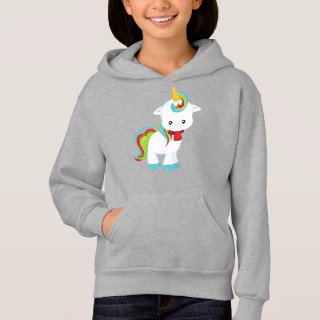 Einhorn mit Scarf, Kleines Einhorn, Niedliches Ein Hoodie (Vorderseite)