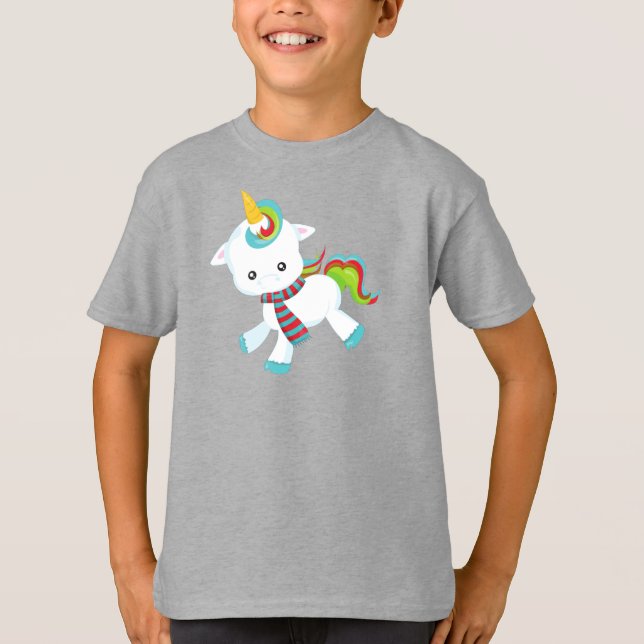 Einhorn mit Scarf, Niedliches Einhorn, Kleines Ein T-Shirt (Vorderseite)